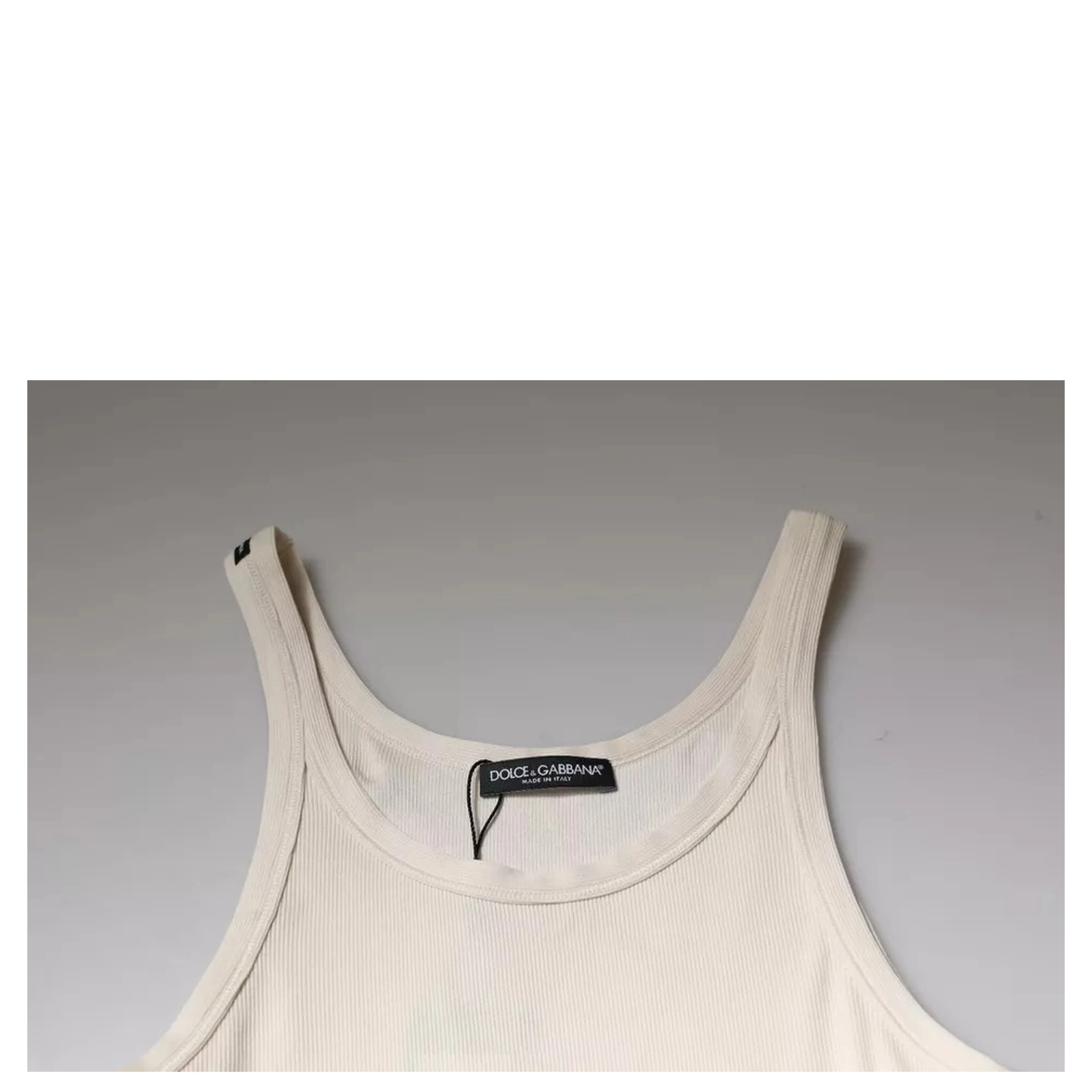 Off White Cotton Sleeveless Round Neck Tank T-shirt