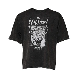 Gray Leopard Print Cotton Crew Neck T-shirt