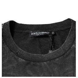 Gray Leopard Print Cotton Crew Neck T-shirt