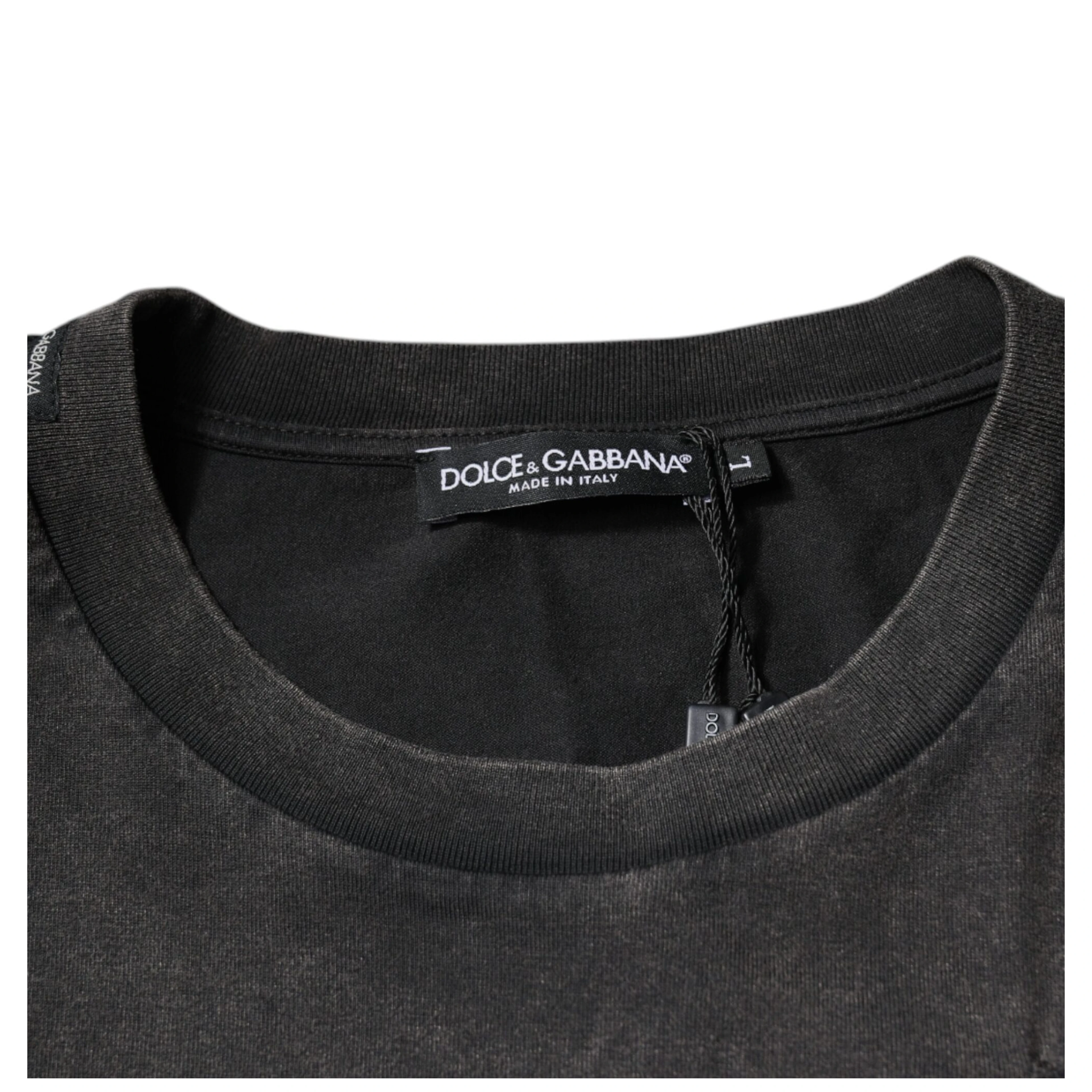 Gray Leopard Print Cotton Crew Neck T-shirt