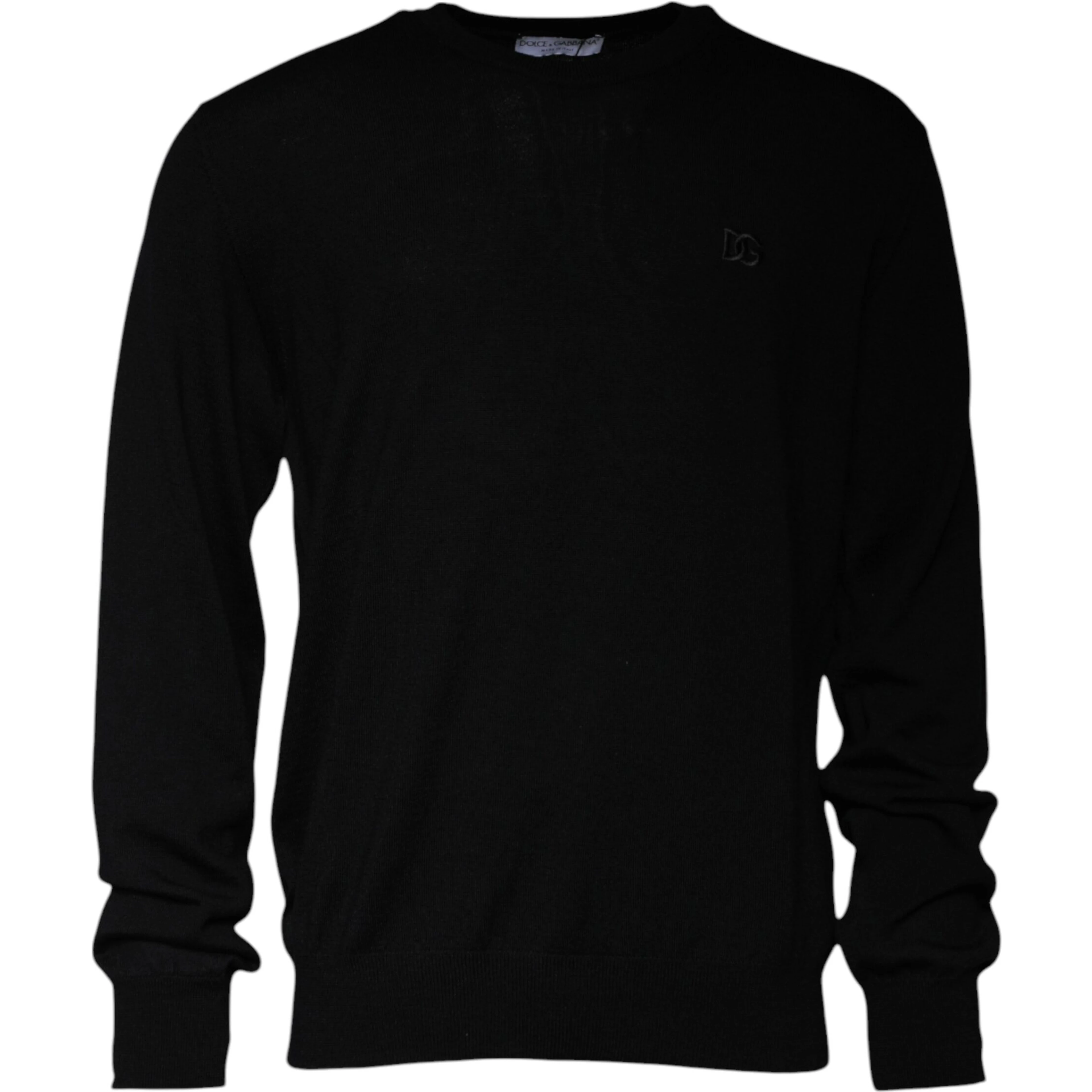 Black Logo Wool Crew Neck Pullover Sweater