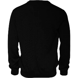 Black Logo Wool Crew Neck Pullover Sweater
