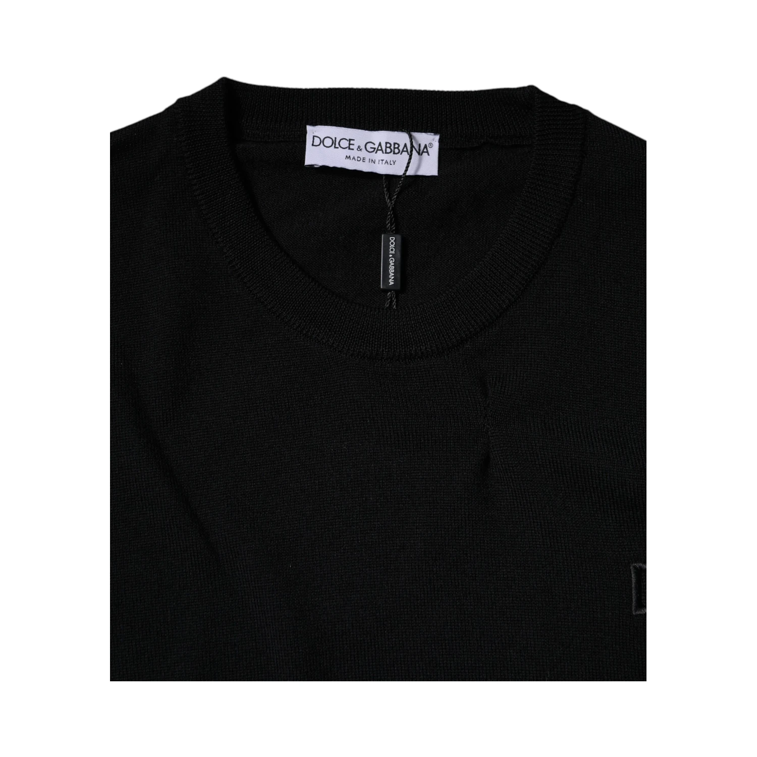 Black Logo Wool Crew Neck Pullover Sweater