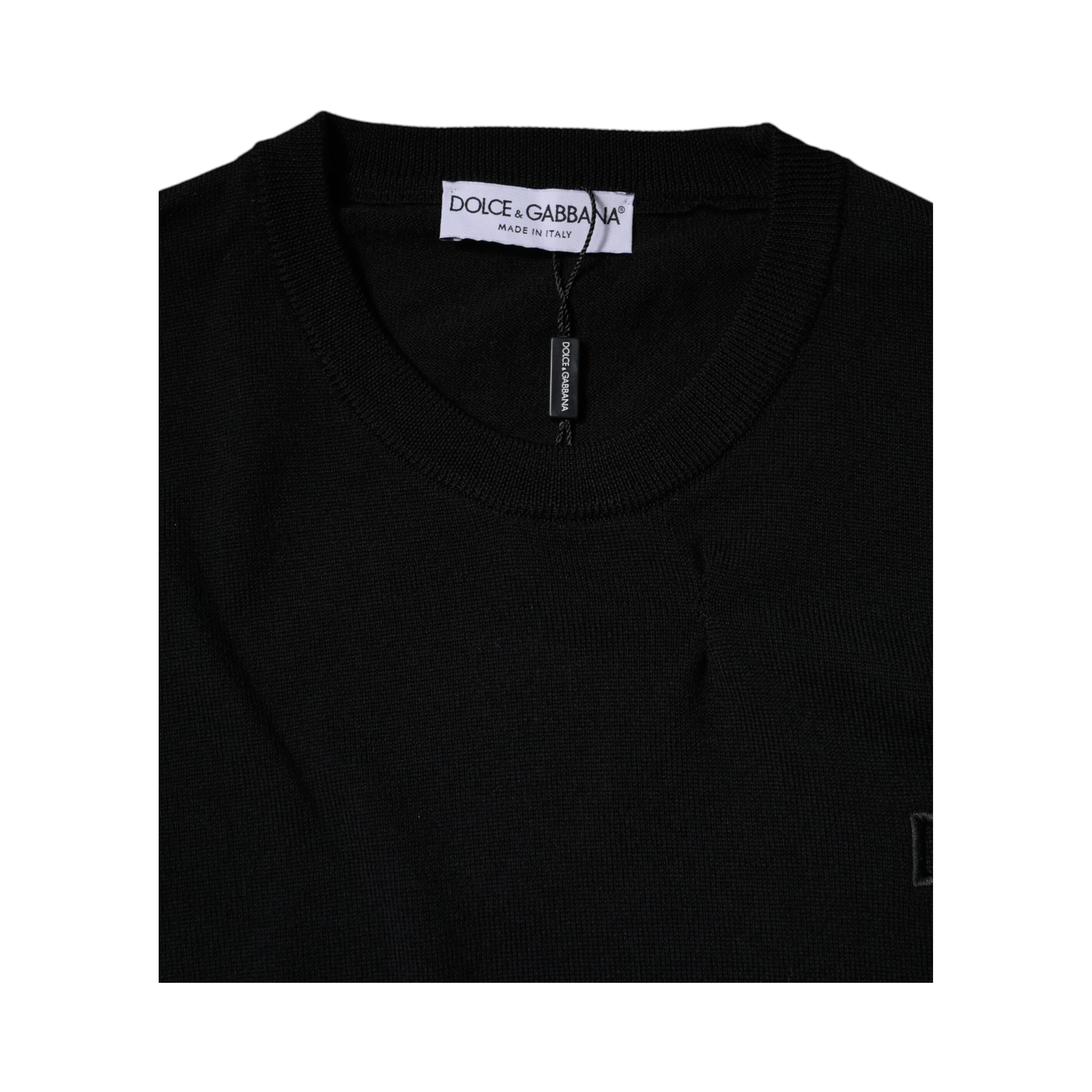 Black Logo Wool Crew Neck Pullover Sweater