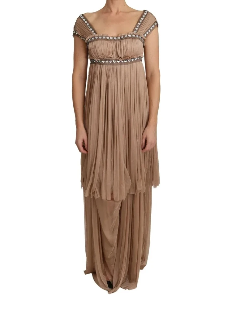 Brown Silk Sleeveless Shift Maxi Dress
