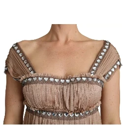 Brown Silk Sleeveless Shift Maxi Dress