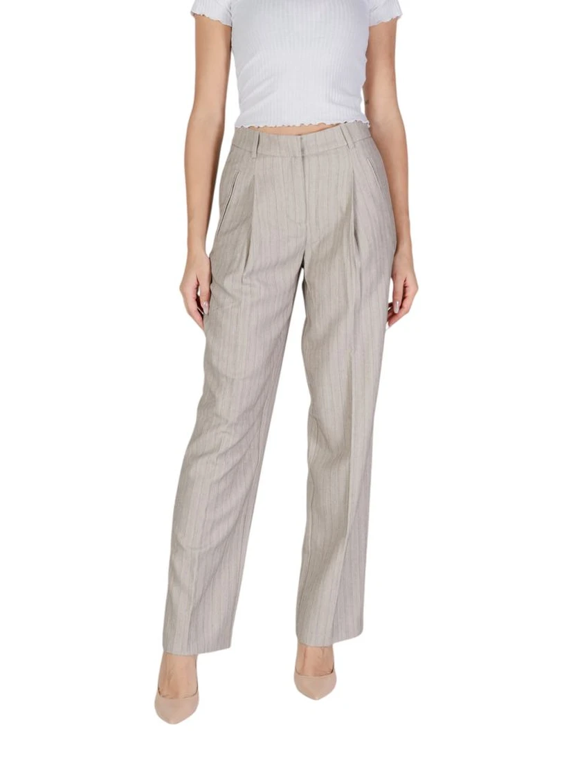Gray Polyester Casual Pants