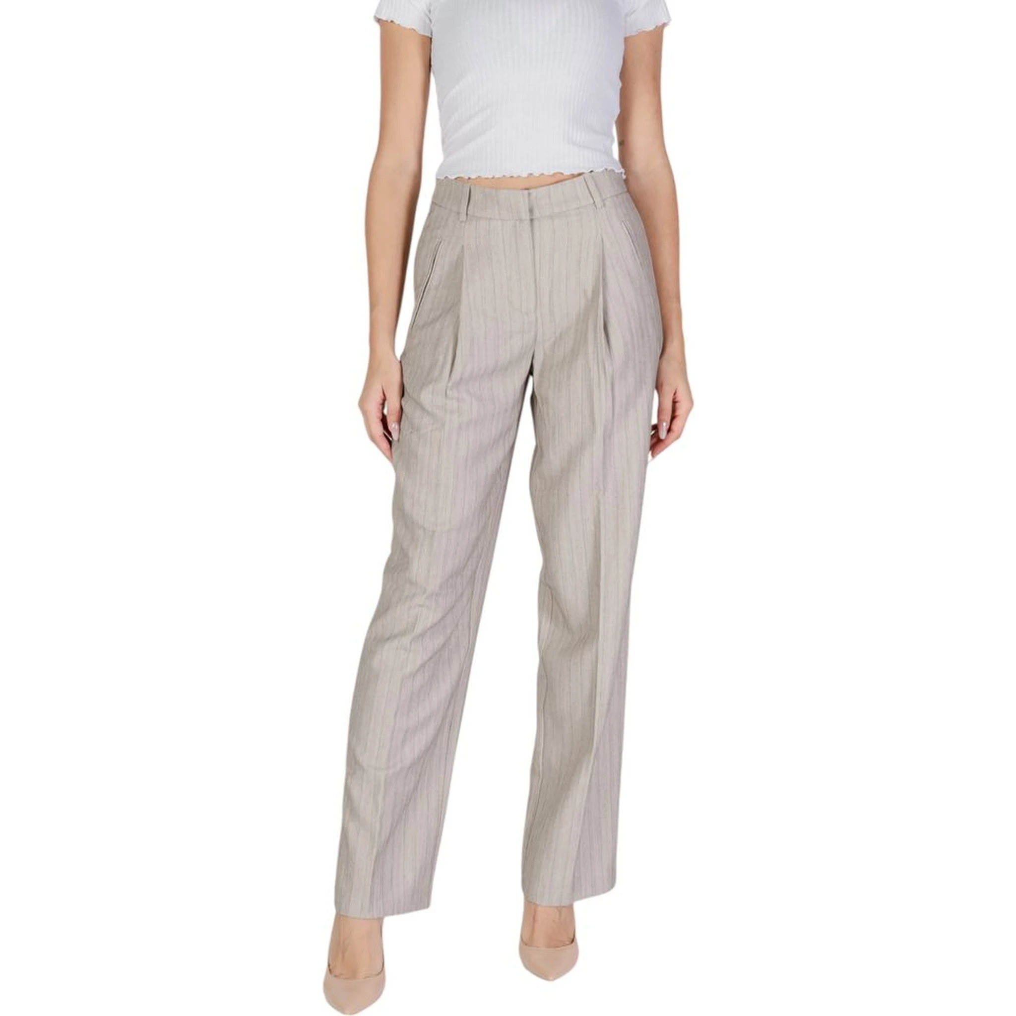 Gray Polyester Casual Pants