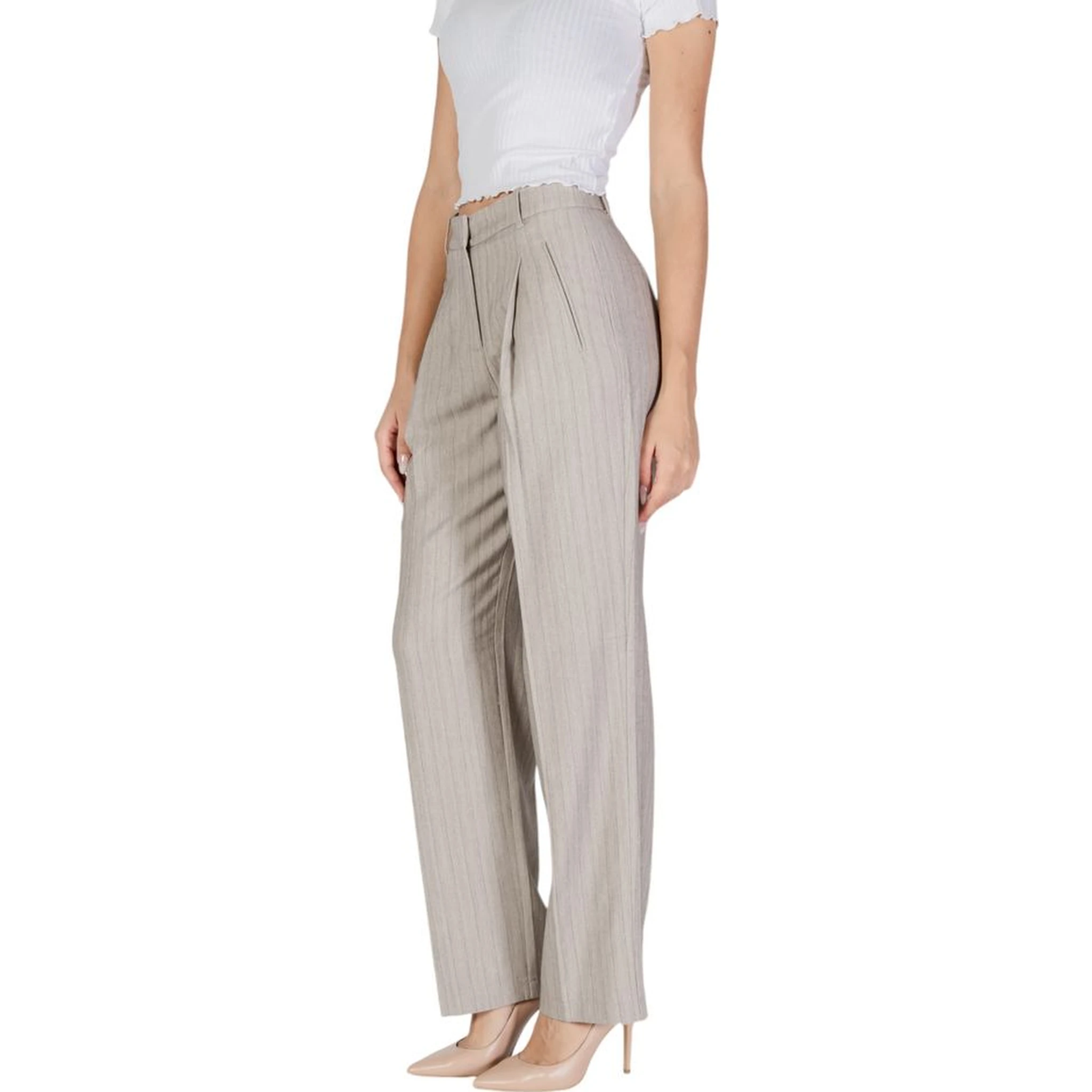 Gray Polyester Casual Pants