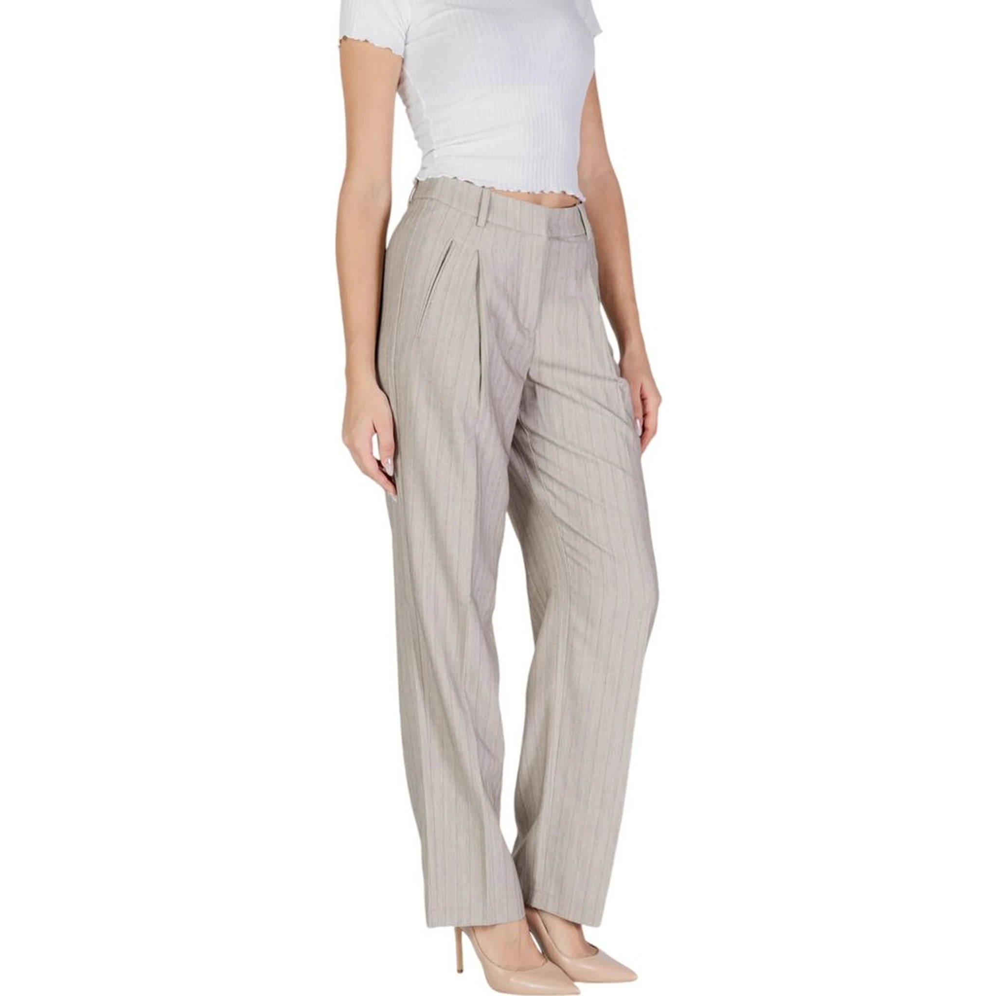 Gray Polyester Casual Pants