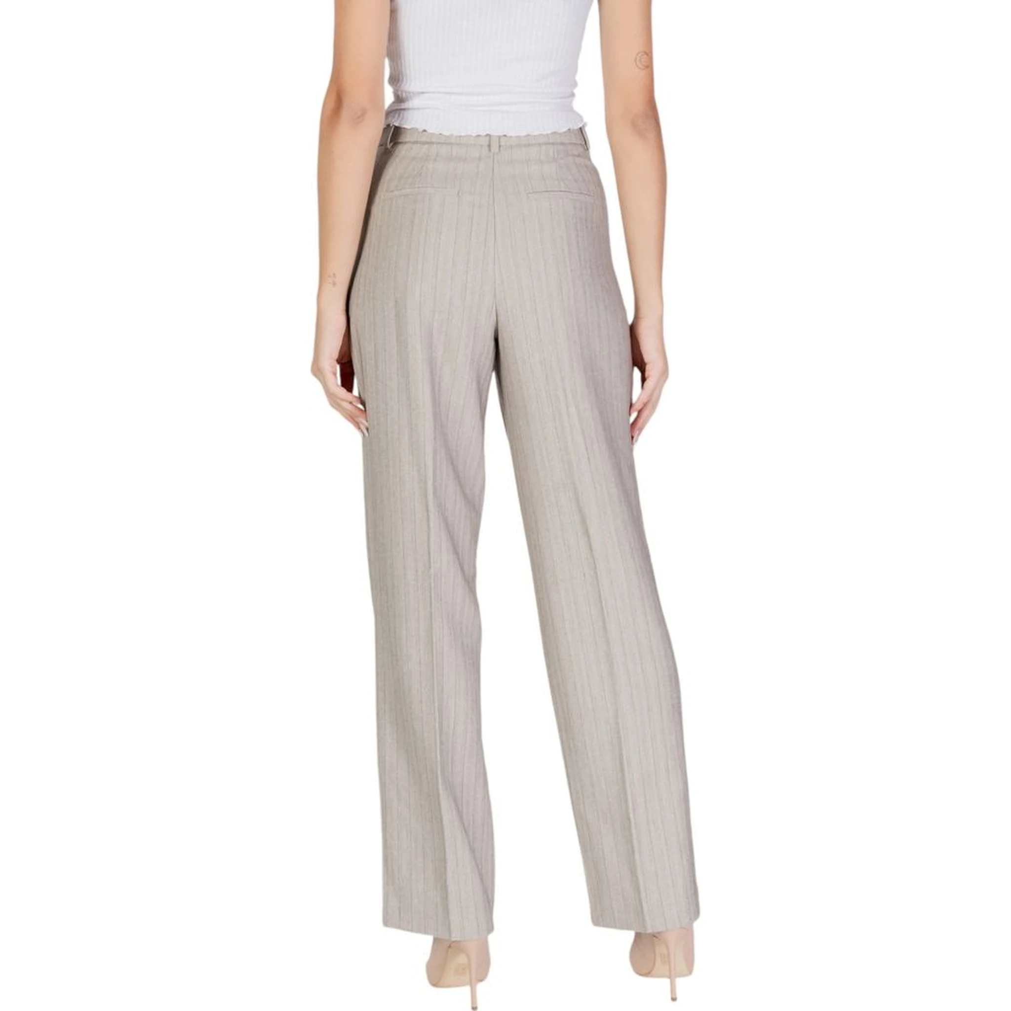 Gray Polyester Casual Pants