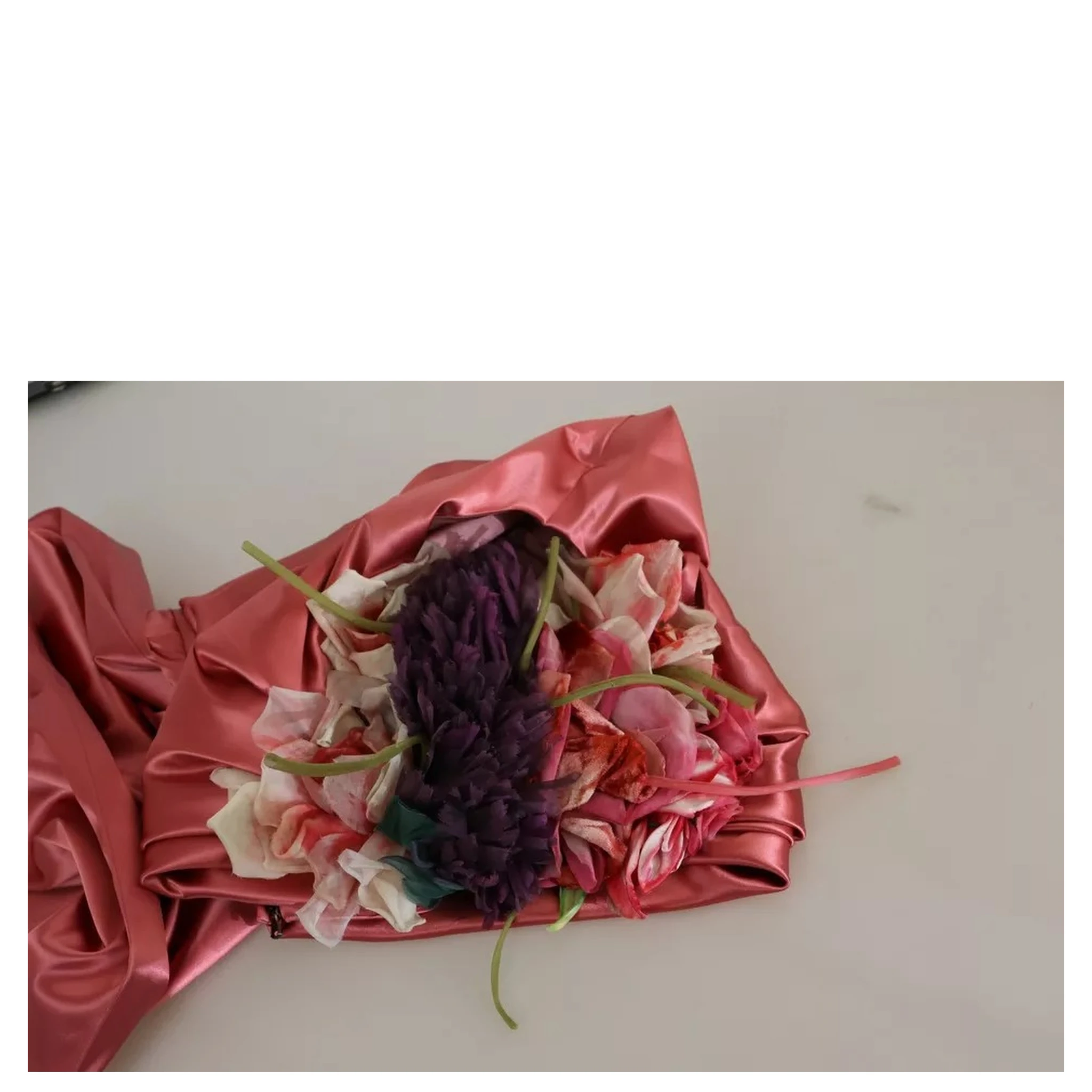 Pink Draped Midi Flower Applique Dress