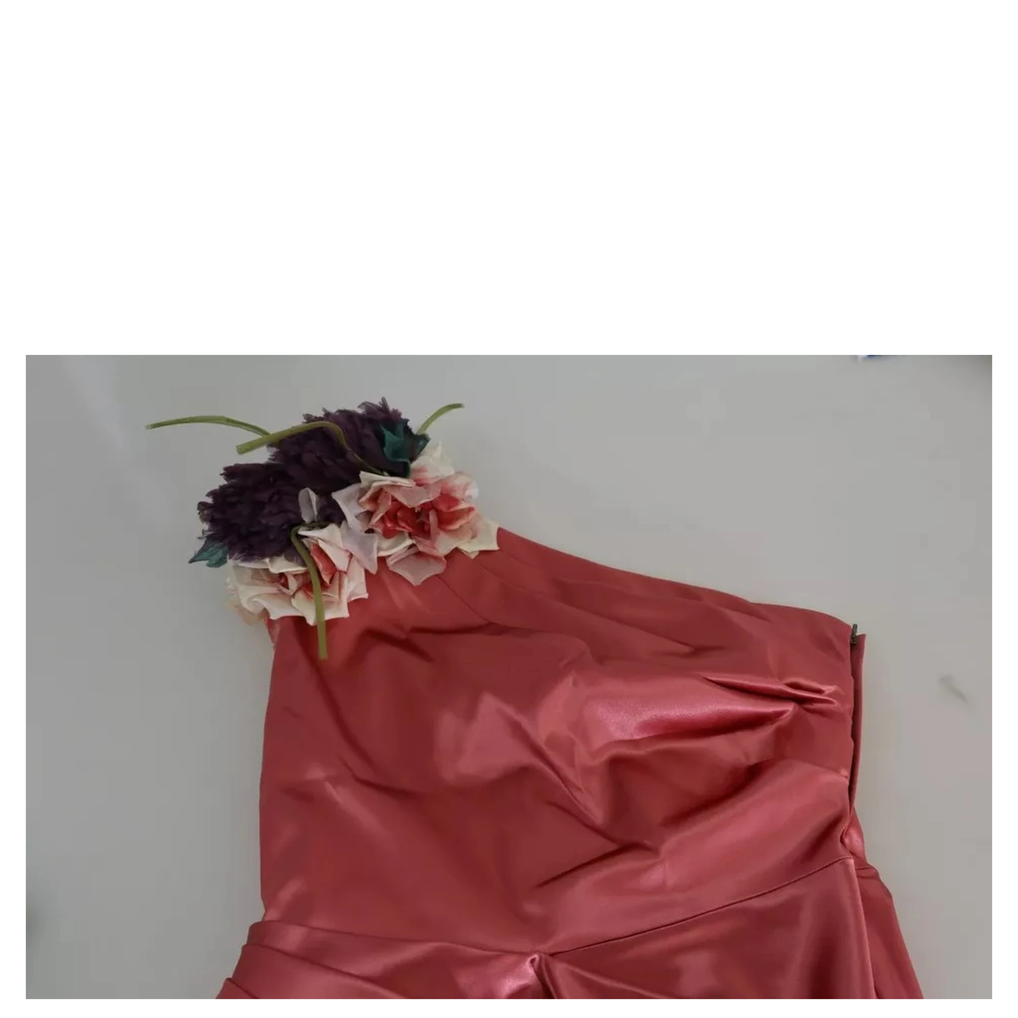 Pink Draped Midi Flower Applique Dress
