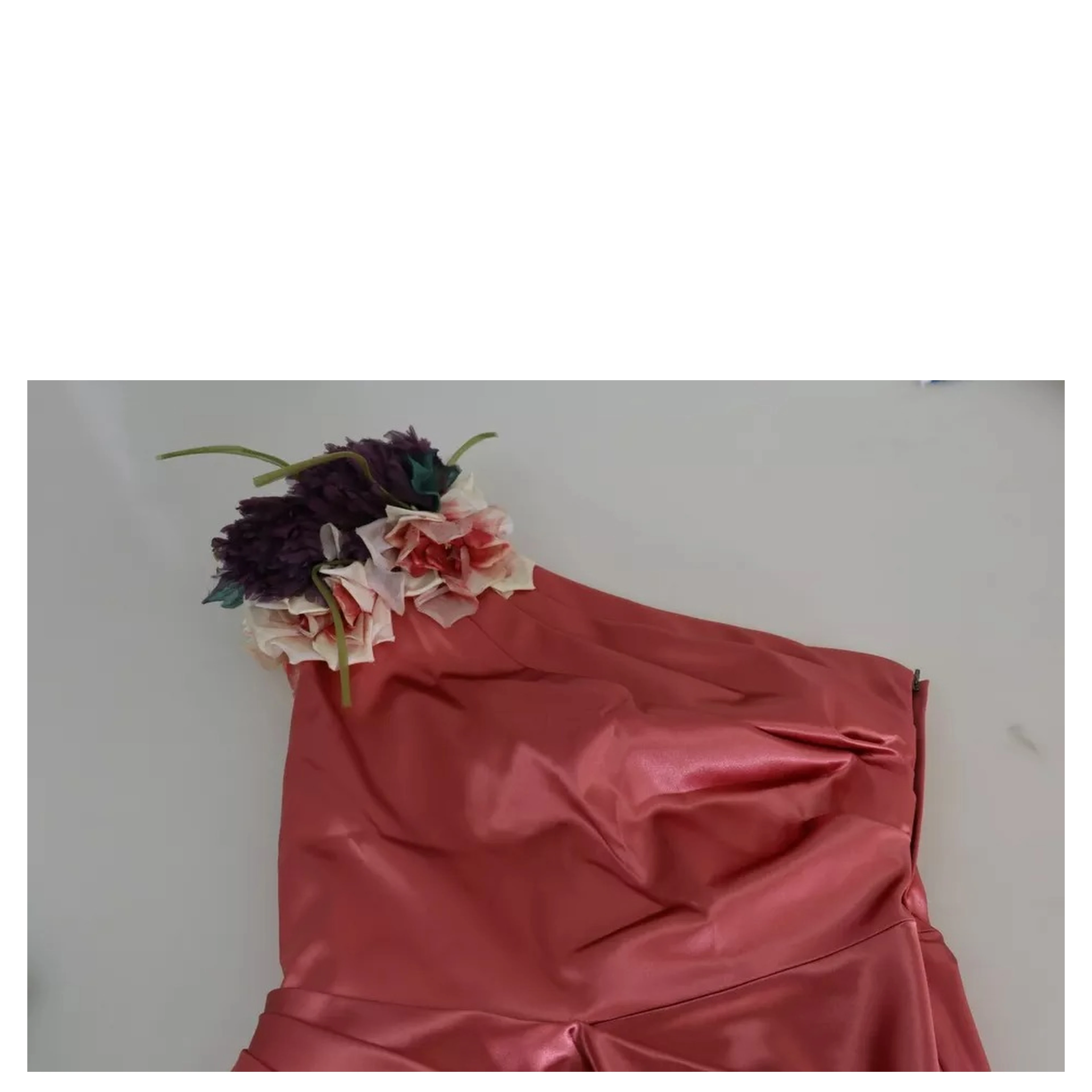 Pink Draped Midi Flower Applique Dress