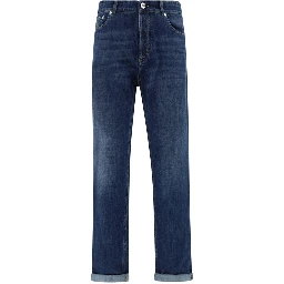 بنطلون جينز أزرق قطني بقصة مستقيمة