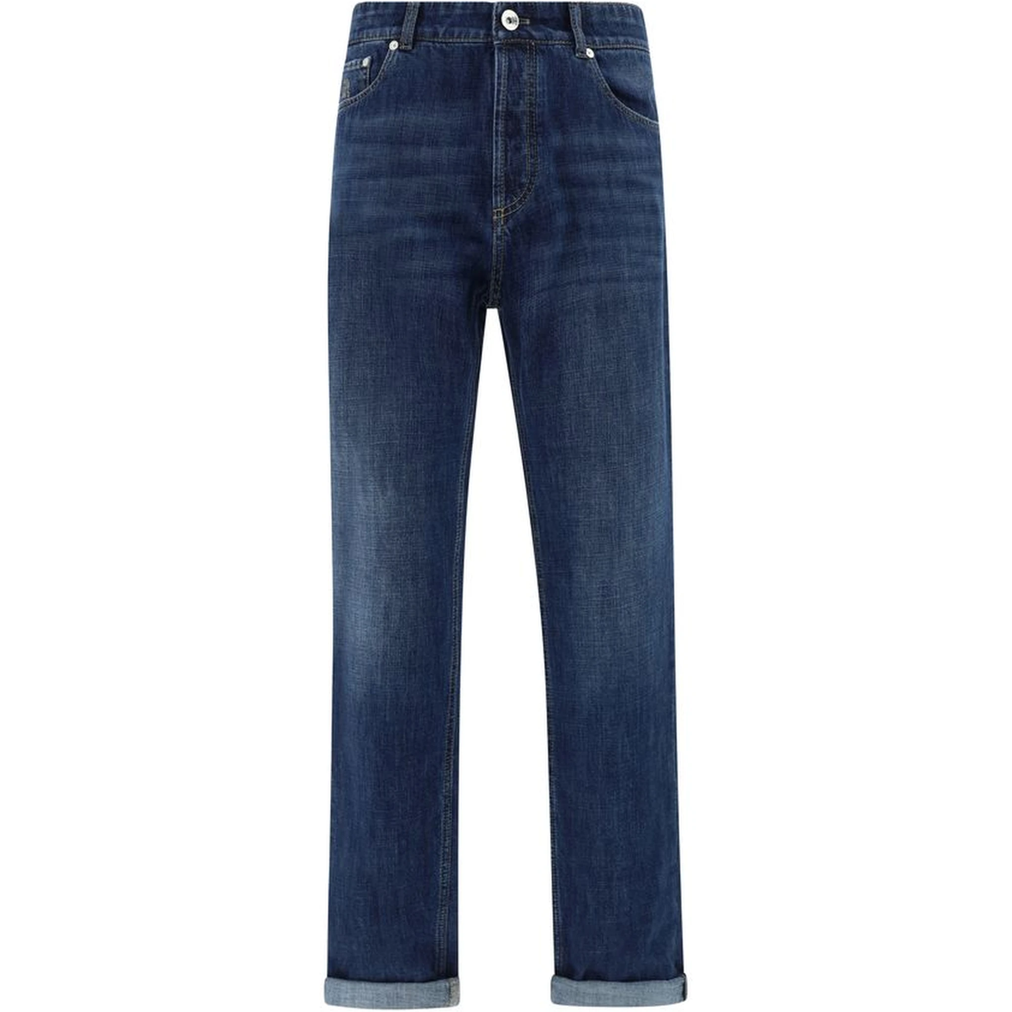 بنطلون جينز أزرق قطني بقصة مستقيمة