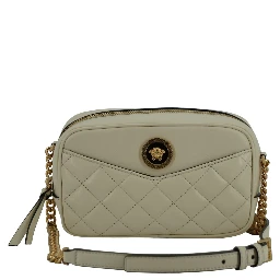 White Lamb Leather Small Camera Crossbody Bag