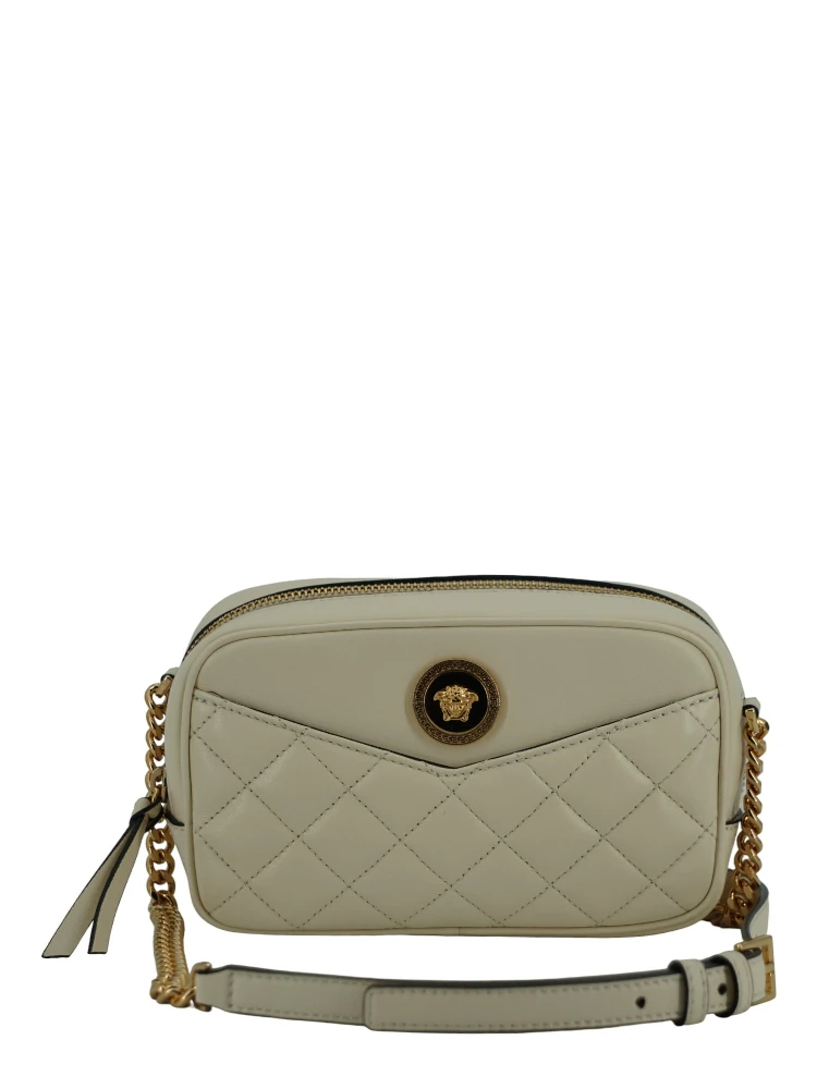 White Lamb Leather Small Camera Crossbody Bag
