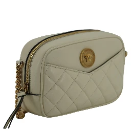 White Lamb Leather Small Camera Crossbody Bag