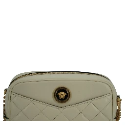 White Lamb Leather Small Camera Crossbody Bag