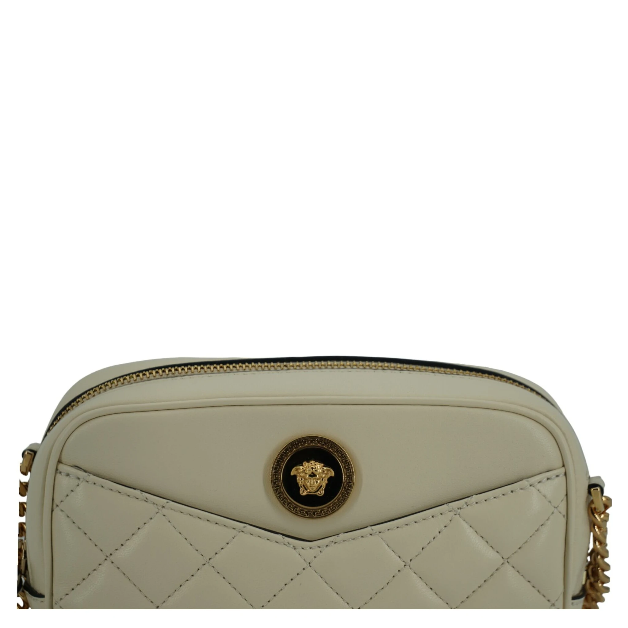 White Lamb Leather Small Camera Crossbody Bag