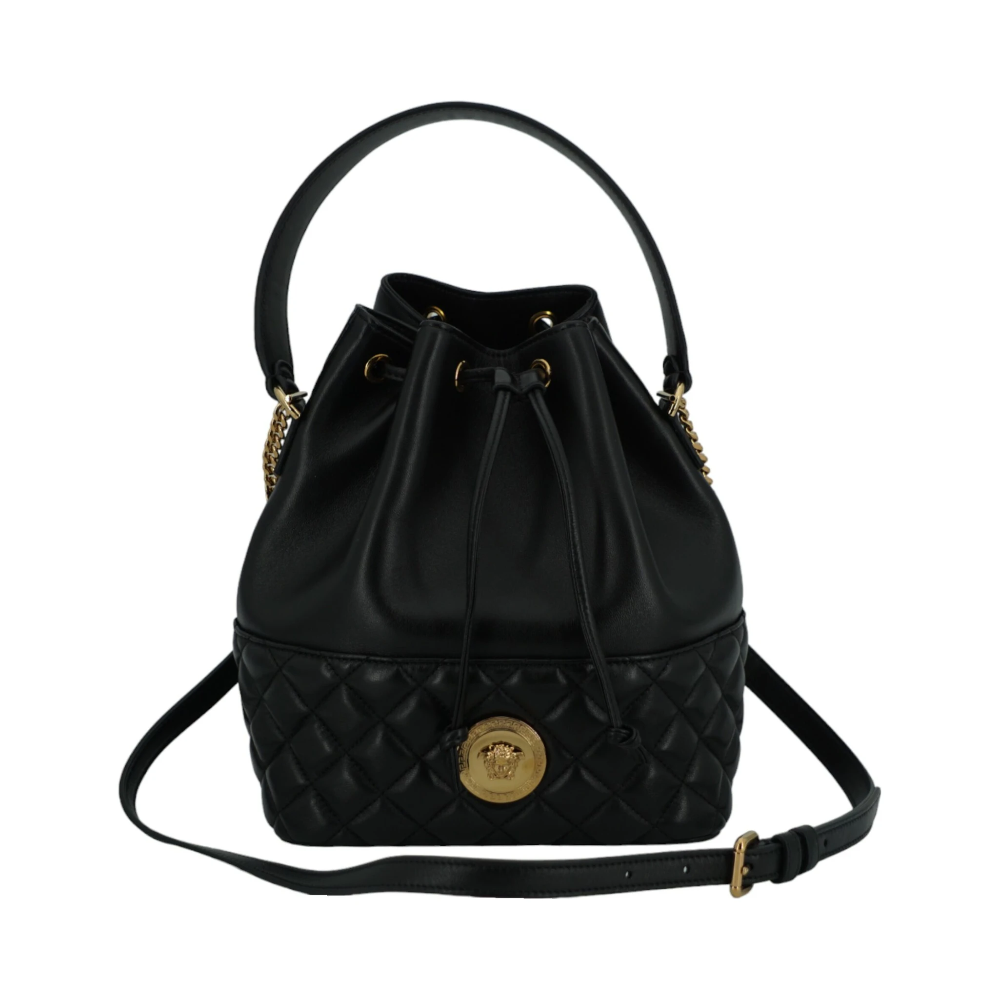 Black Lamb Leather Bucket Shoulder Bag