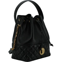 Black Lamb Leather Bucket Shoulder Bag