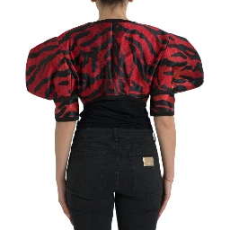 Black Red Patterned Cropped Coat Jacket