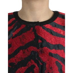 Black Red Patterned Cropped Coat Jacket