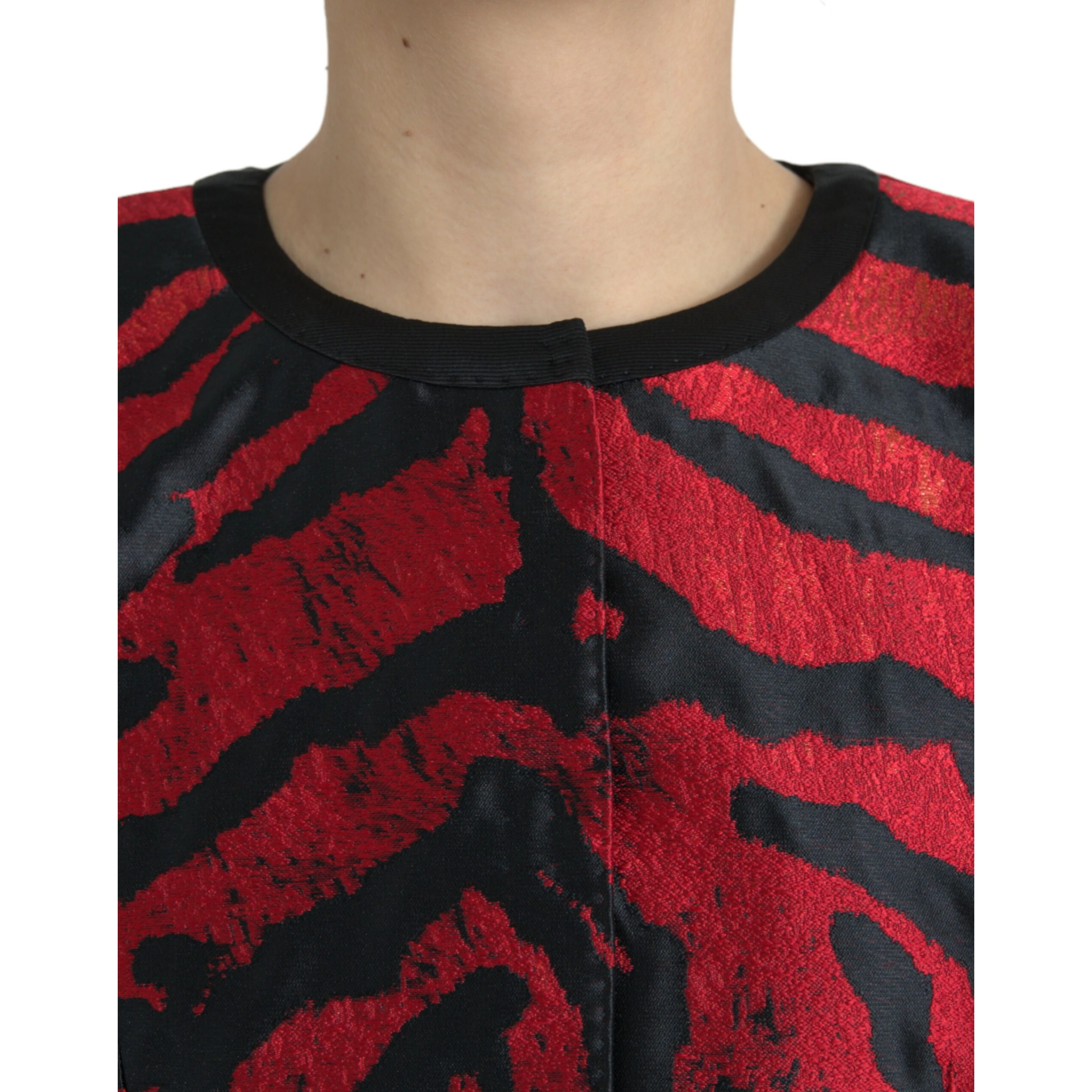 Black Red Patterned Cropped Coat Jacket