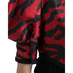 Black Red Patterned Cropped Coat Jacket