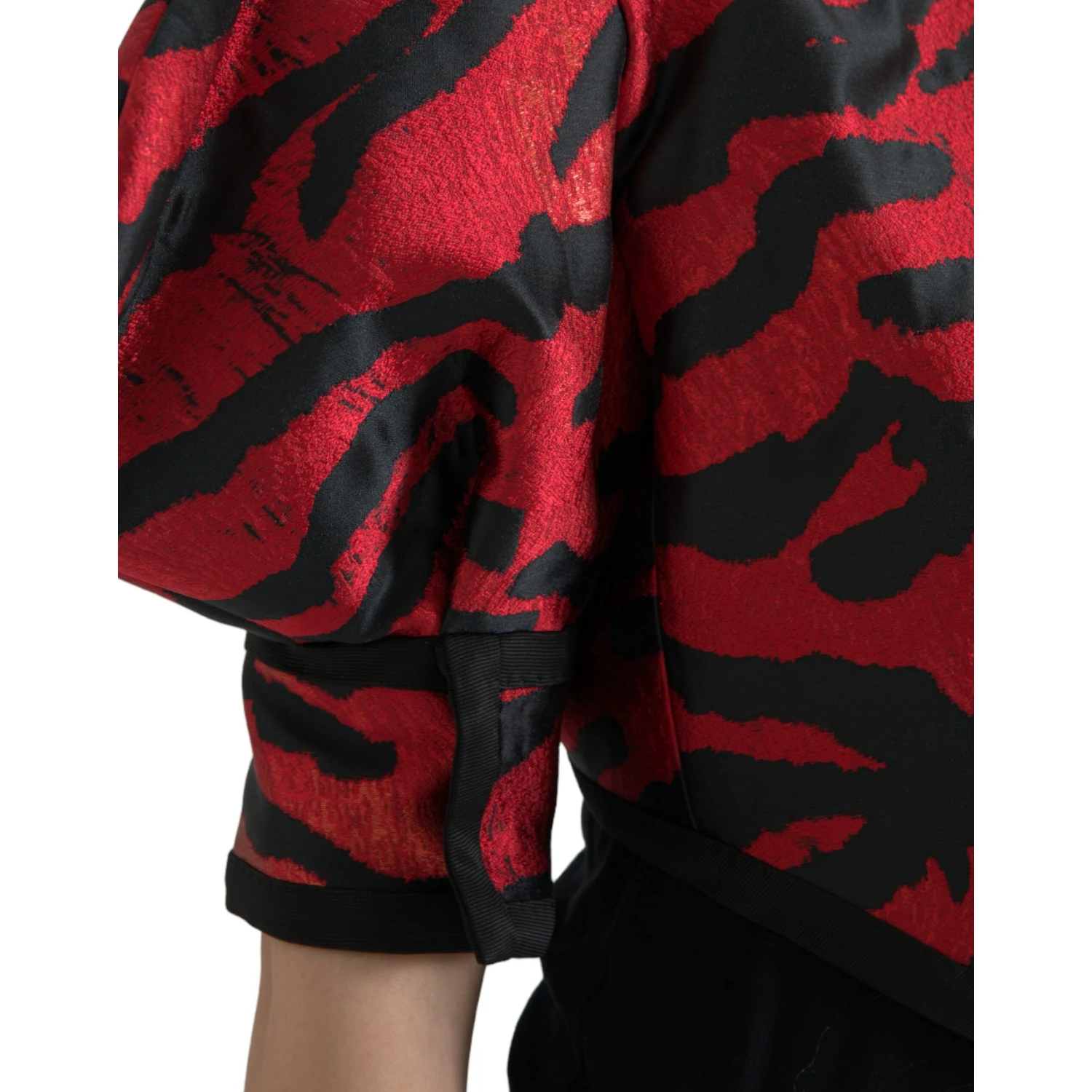 Black Red Patterned Cropped Coat Jacket