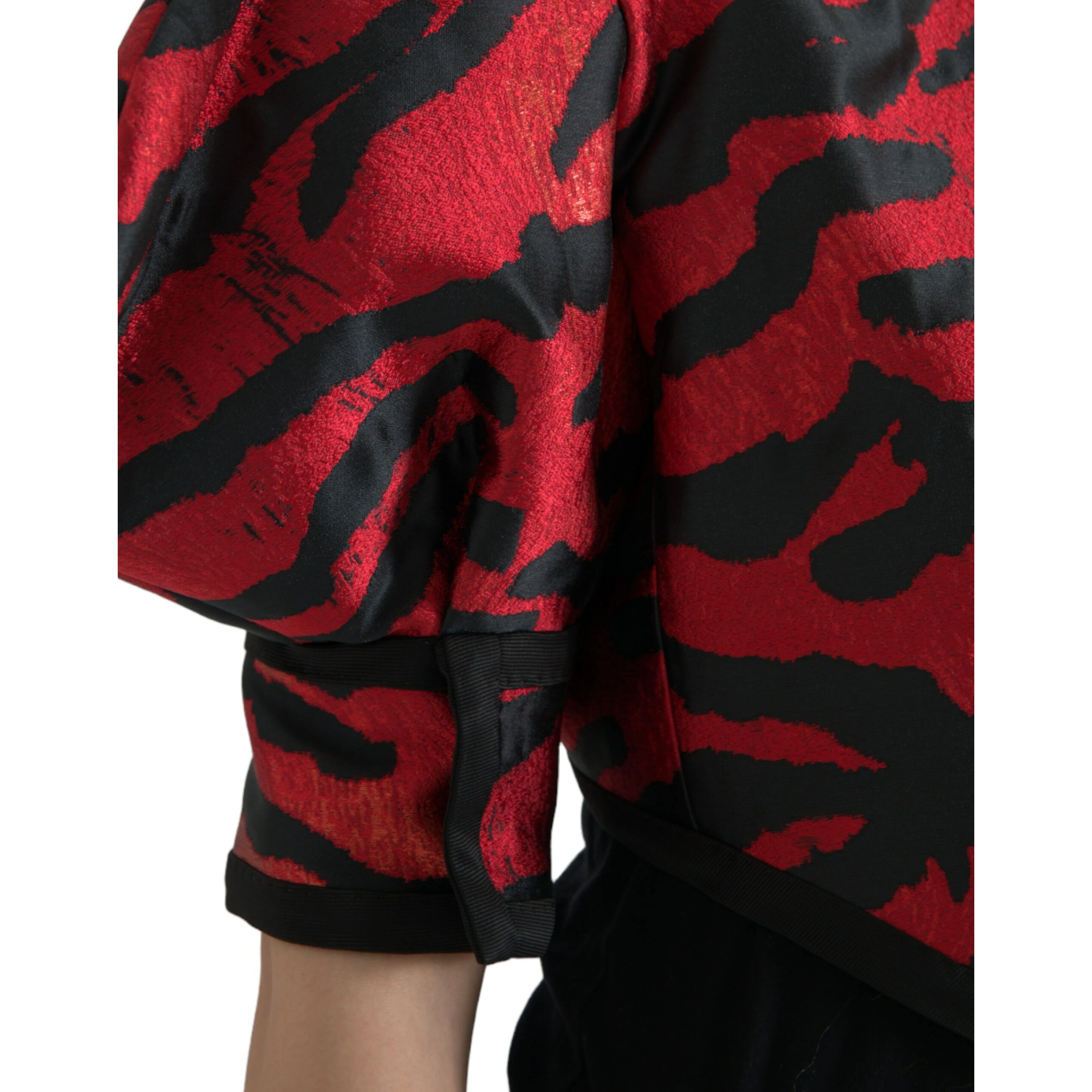 Black Red Patterned Cropped Coat Jacket