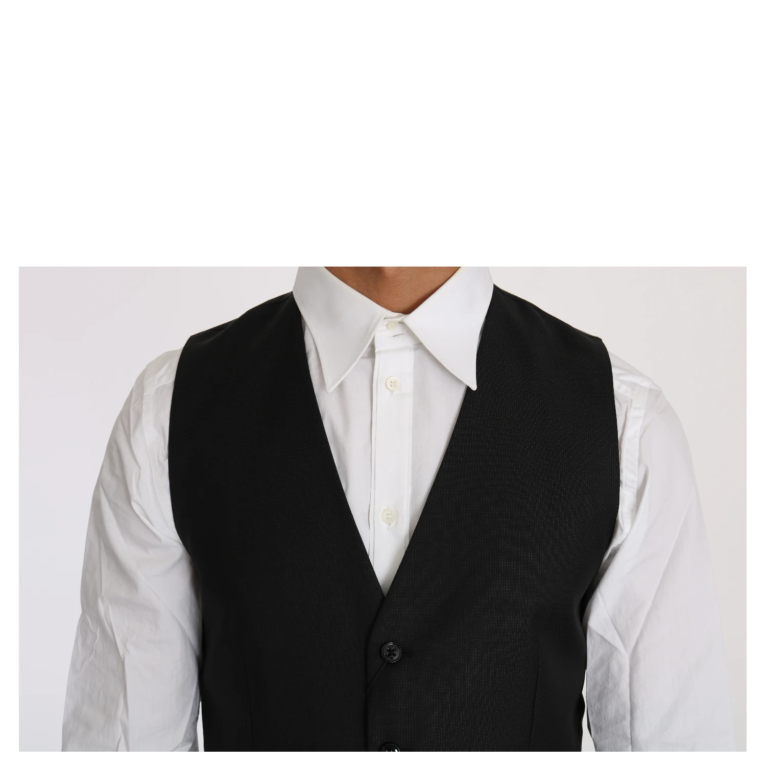 Black Solid Wool Silk Waistcoat Vest