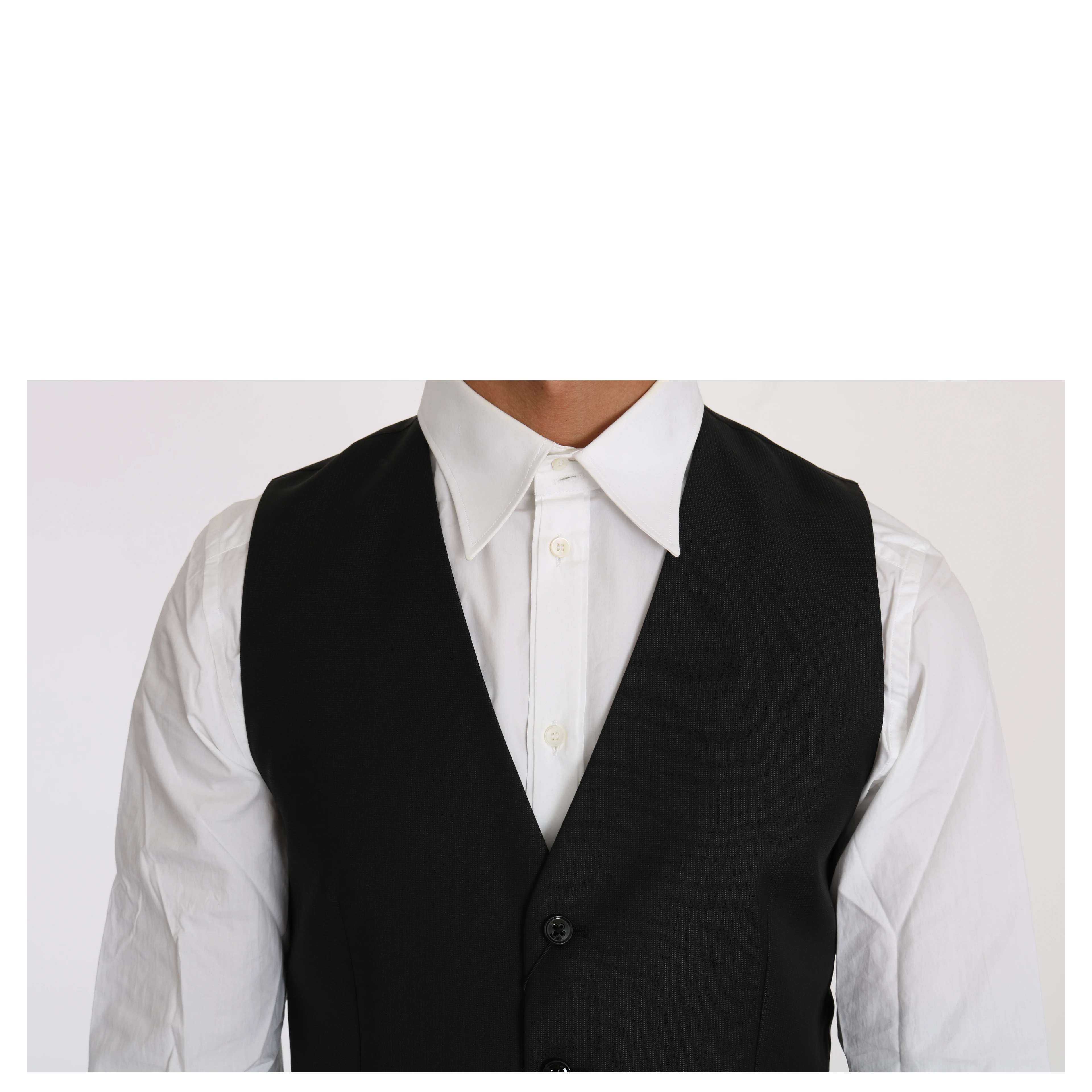 Black Solid Wool Silk Waistcoat Vest