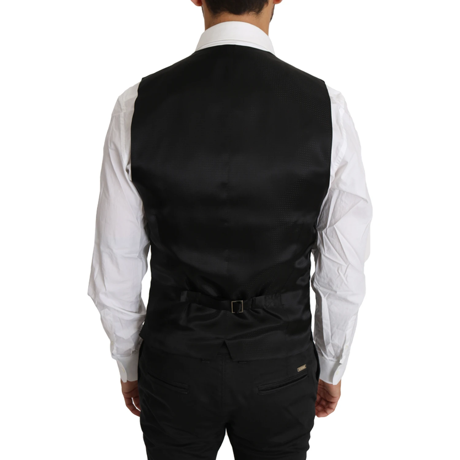 Black Solid Wool Silk Waistcoat Vest
