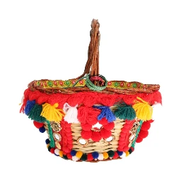 Multicolor AGNESE Straw Crystal  Pom Pom Bag