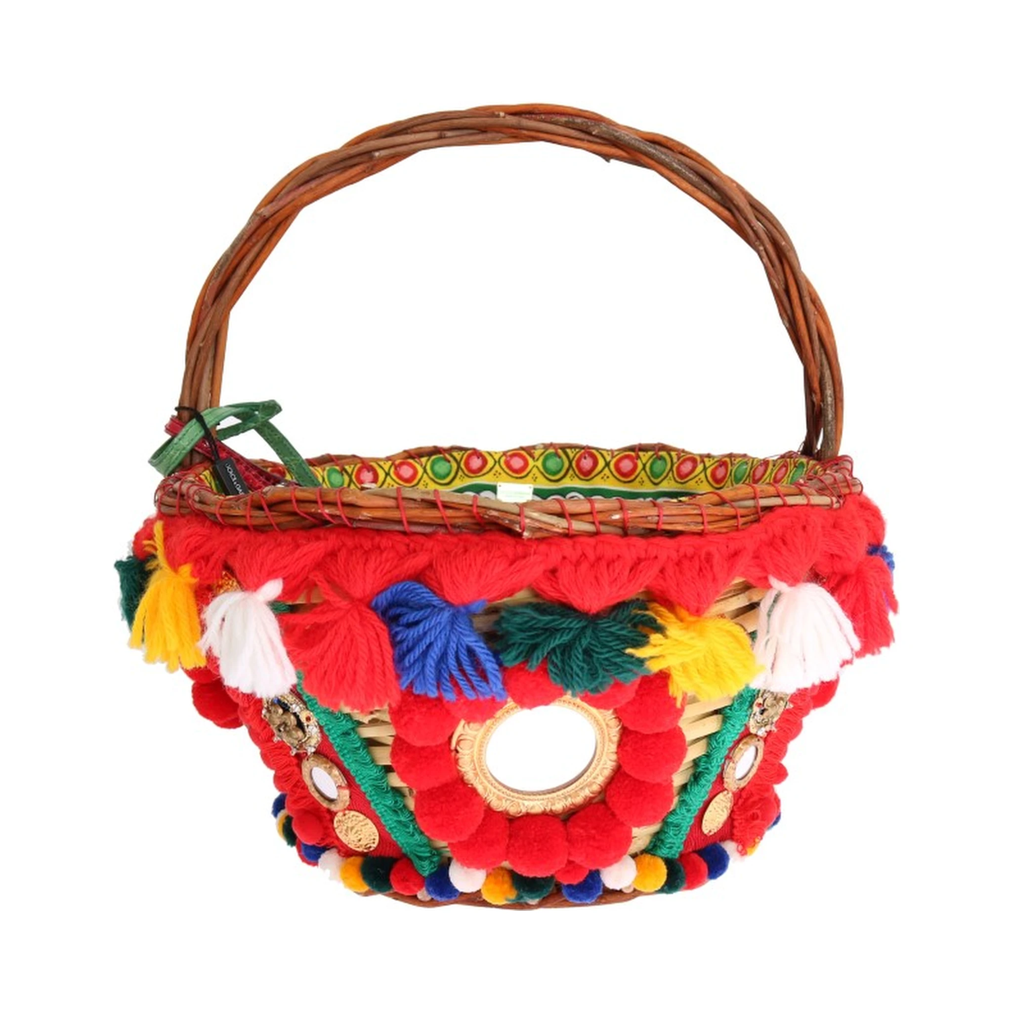 Multicolor AGNESE Straw Crystal Pom Pom Bag
