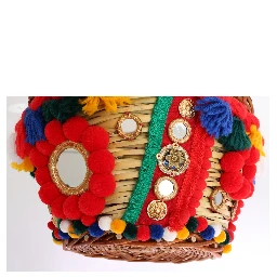 Multicolor AGNESE Straw Crystal  Pom Pom Bag