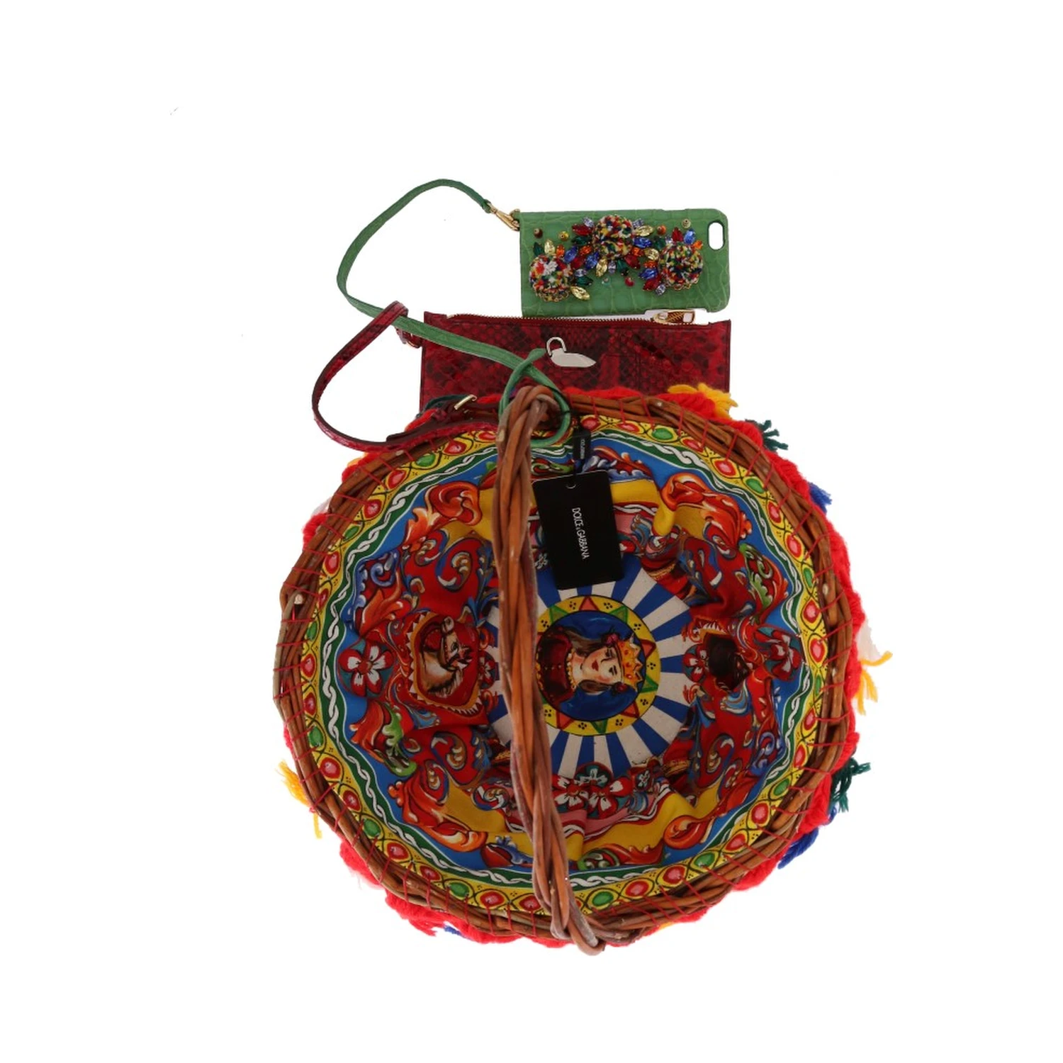 Multicolor AGNESE Straw Crystal  Pom Pom Bag