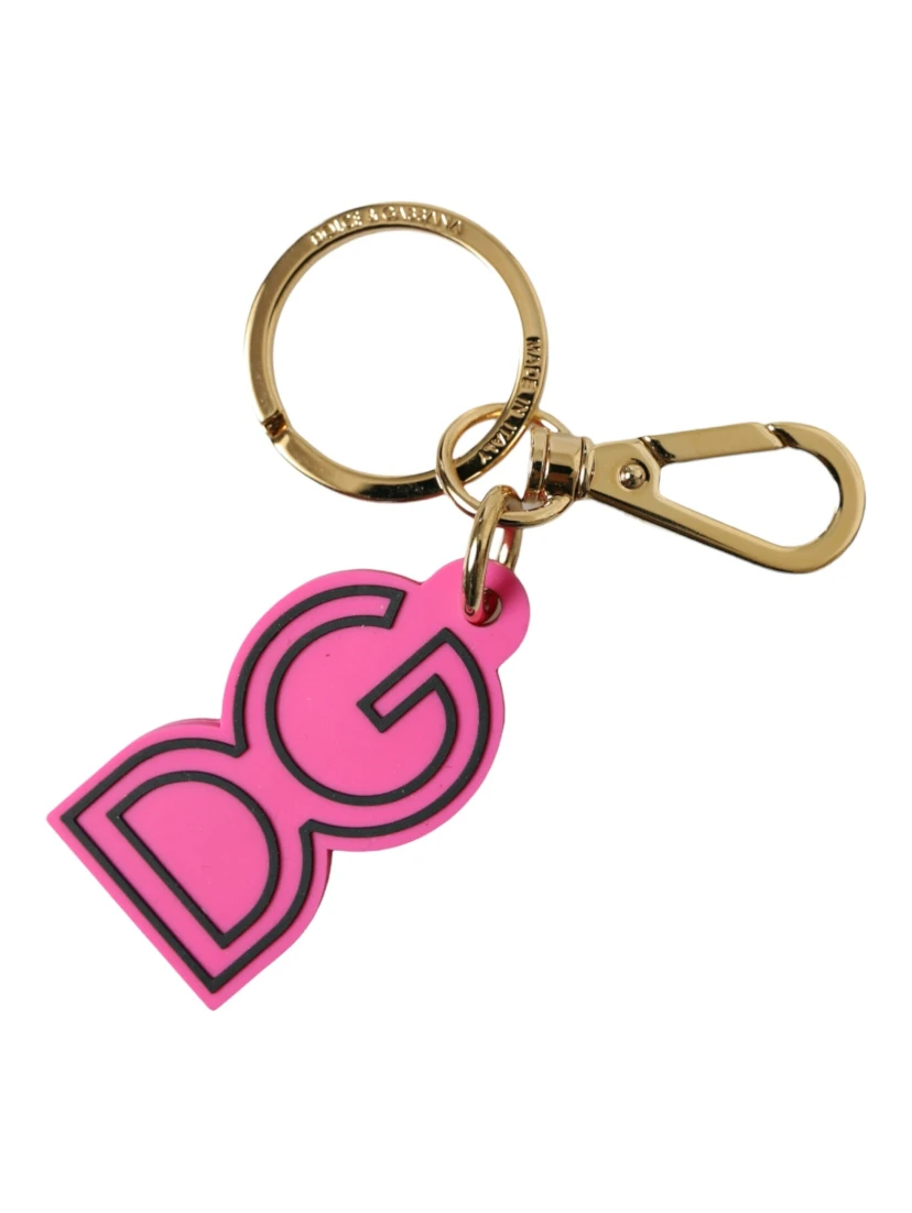 Pink Rubber Gold Tone Metal DG Logo Keyring Keychain