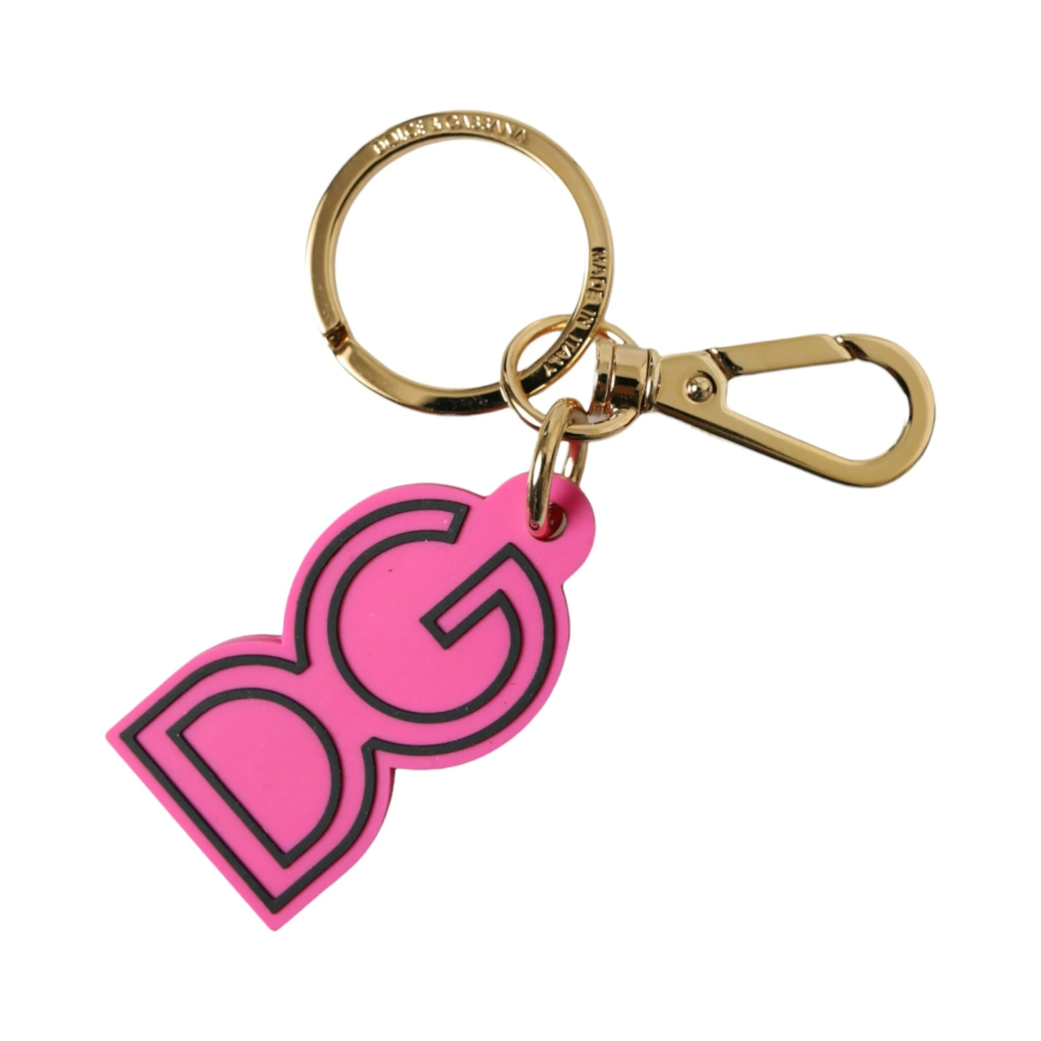 Pink Rubber Gold Tone Metal DG Logo Keyring Keychain
