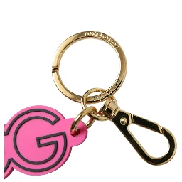 Pink Rubber Gold Tone Metal DG Logo Keyring Keychain
