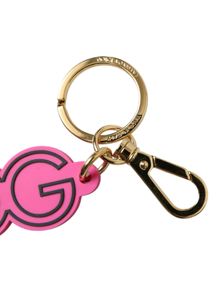 Pink Rubber Gold Tone Metal DG Logo Keyring Keychain alternative