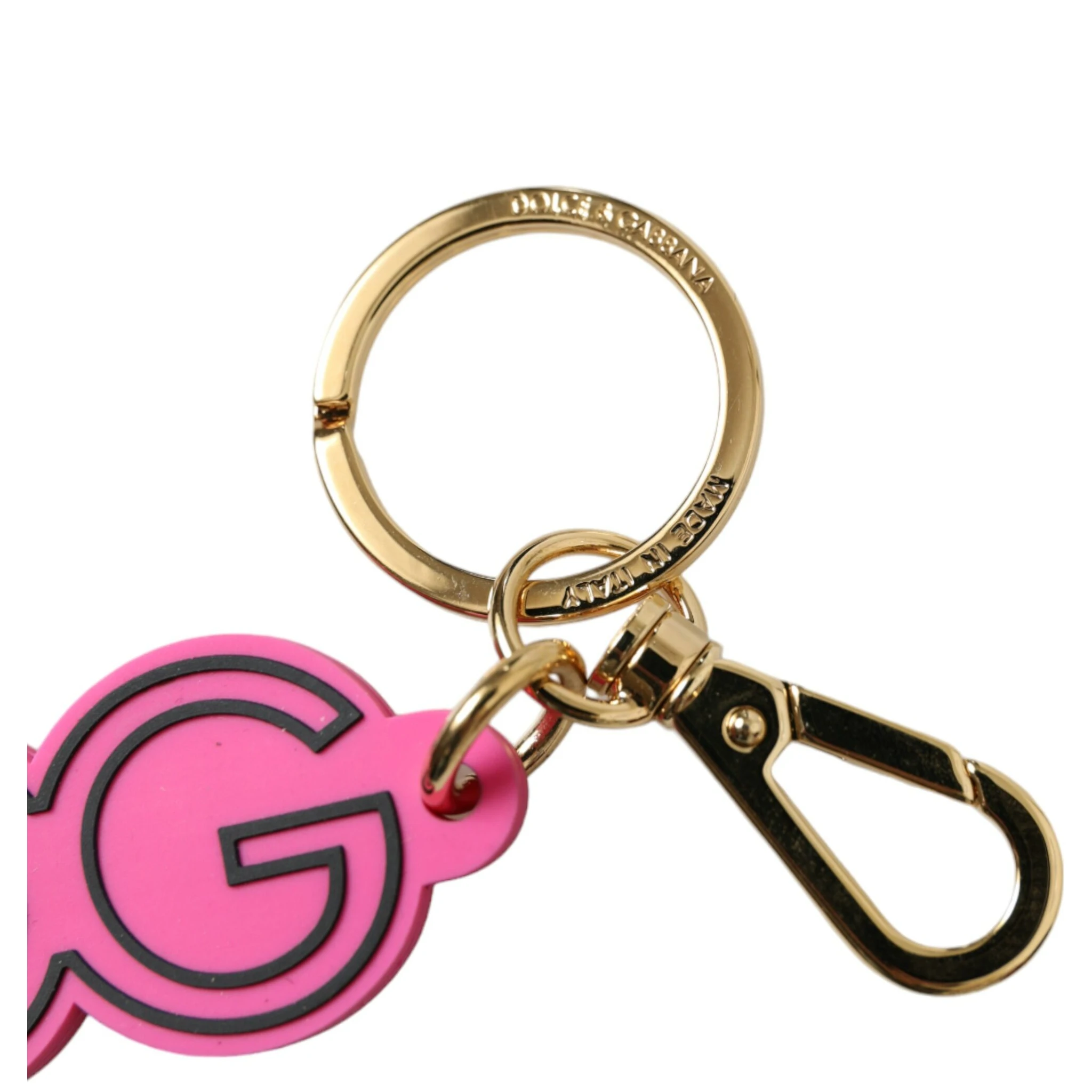Pink Rubber Gold Tone Metal DG Logo Keyring Keychain