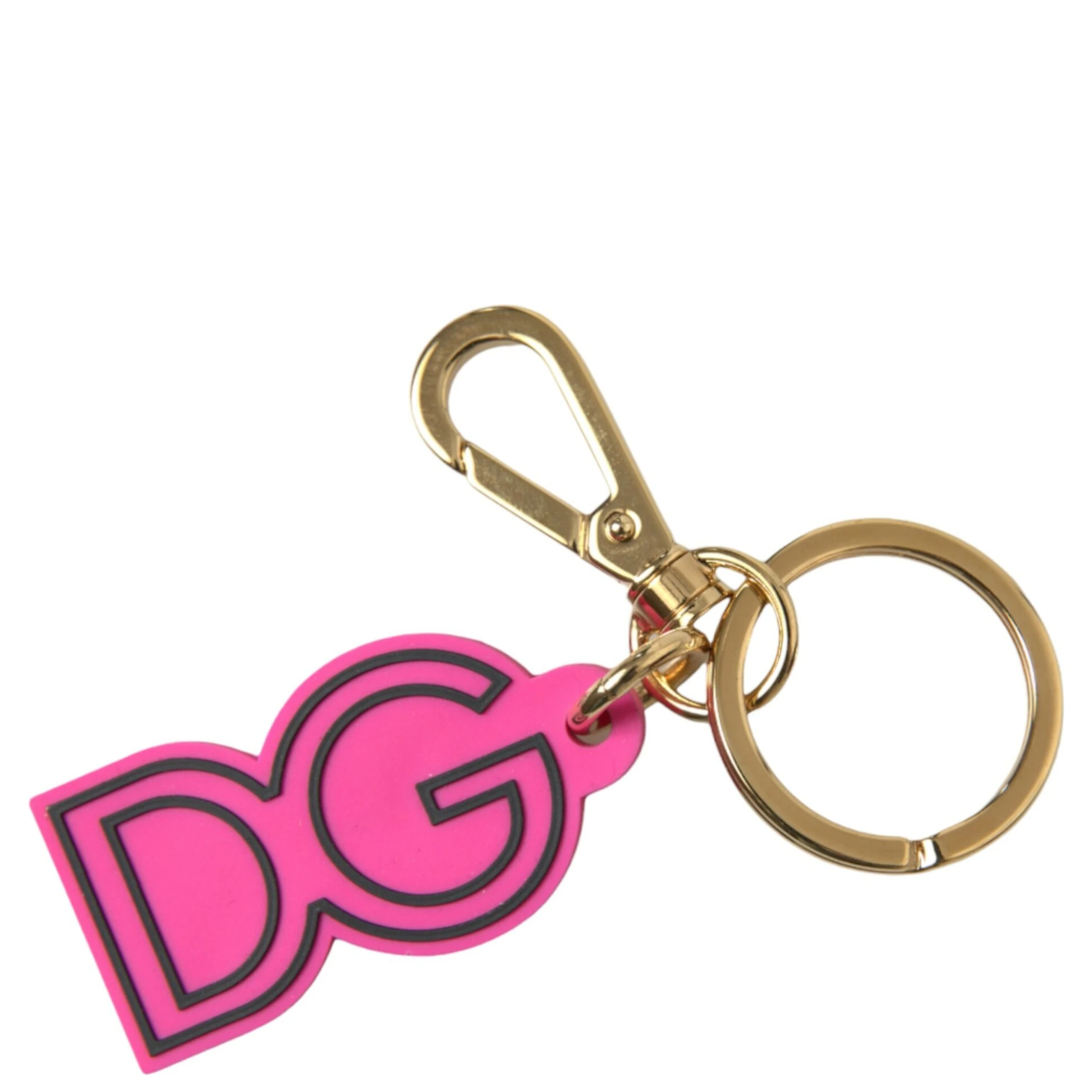 Pink Rubber Gold Tone Metal DG Logo Keyring Keychain