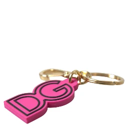 Pink Rubber Gold Tone Metal DG Logo Keyring Keychain