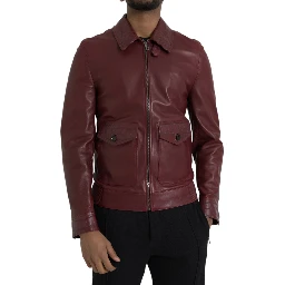 Maroon Exotic Leather Zip Biker Coat Jacket