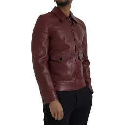 Maroon Exotic Leather Zip Biker Coat Jacket