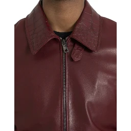 Maroon Exotic Leather Zip Biker Coat Jacket